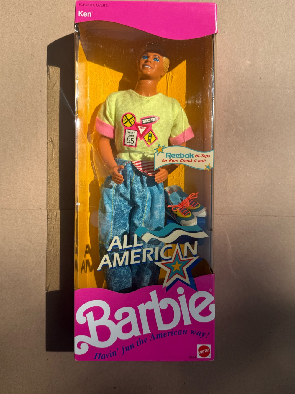 Vintage Barbie Ken All American with Reeboks -Yellow and Pink Tee and Blue Jeans